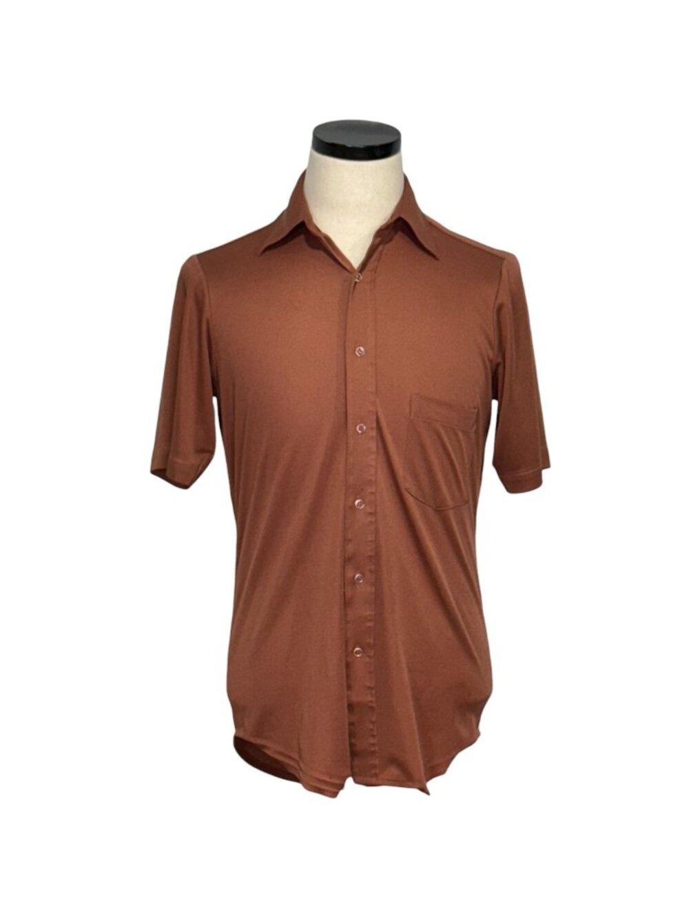 Ultrassa Knit Mens 60s Brown Short-Sleeve Button-Down Shirt Size 15